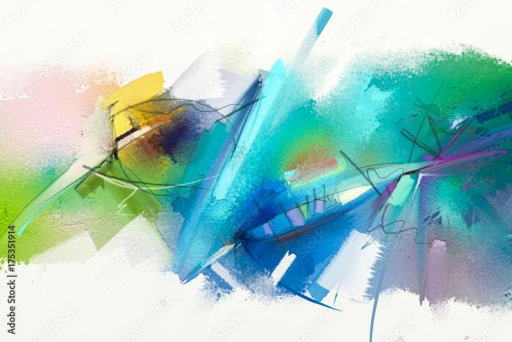 Fototapeta premium Abstract colorful oil painting on canvas texture. Hand drawn brush stroke, oil color paintings background. Modern art oil paintings with green, blue color. Abstract contemporary art for background