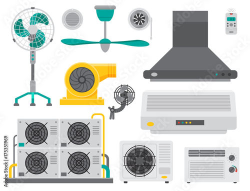 Air conditioner airlock systems equipment ventilator conditioning climate fan technology temperature cool vector illustration