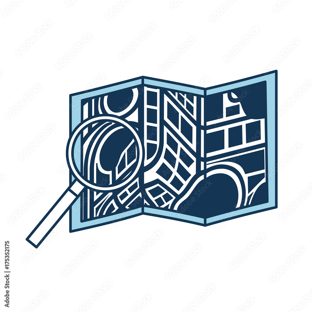 Obraz premium folded map navigation with magnifier search icon