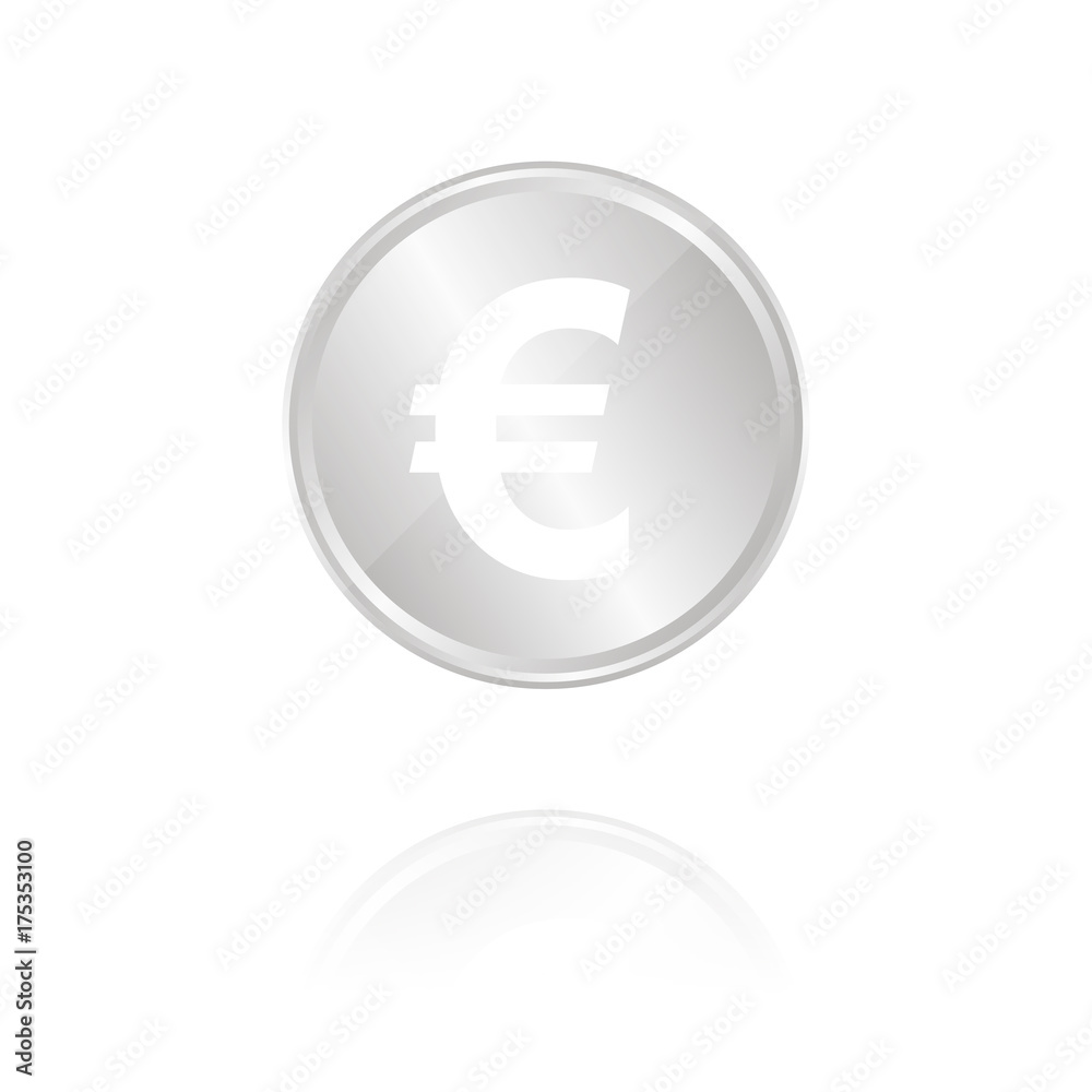 Eurozeichen - Silber Münze mit Reflektion Eurozeichen - Silber Münze mit Reflektion