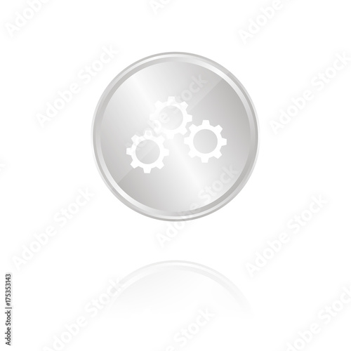 Zahnräder horizontal - Silber Münze mit Reflektion