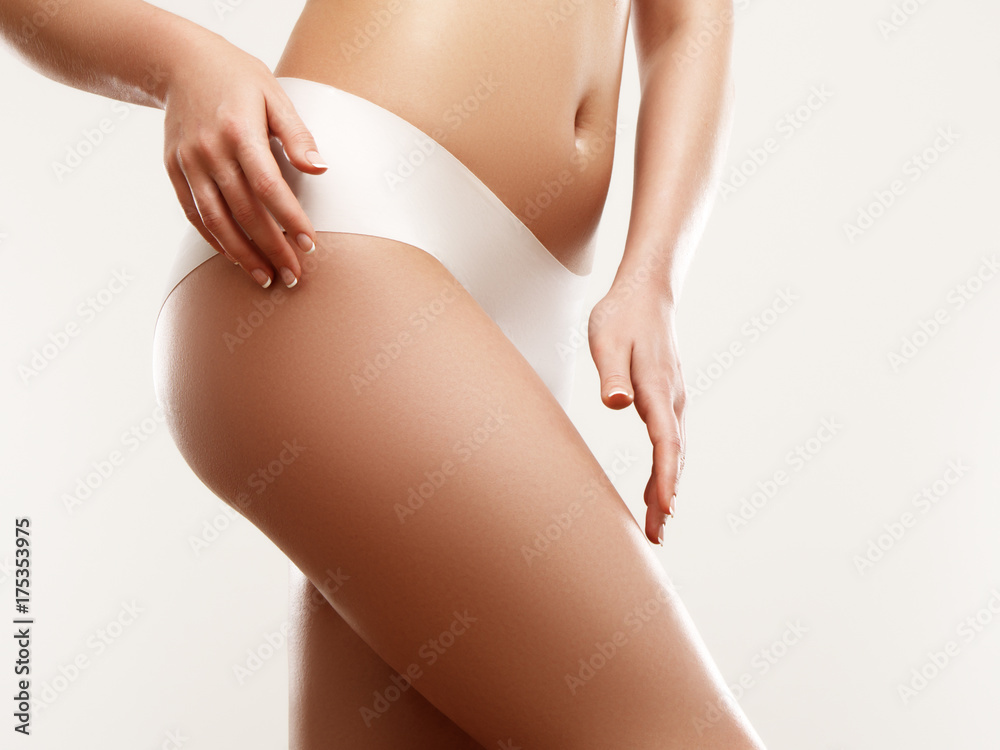 Panties Set Mockup. Beautiful Woman Body In Shape. Closeup Healthy