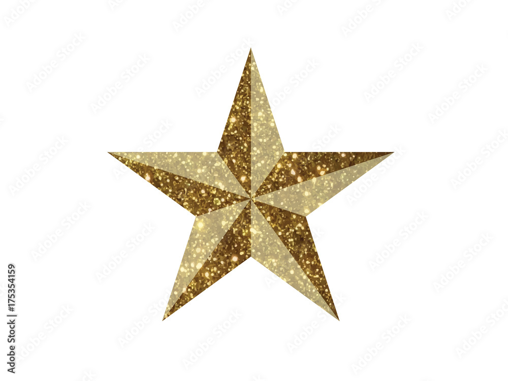 Vector golden glitter 3D review star icon on white background Vector golden glitter 3D review star icon on white background