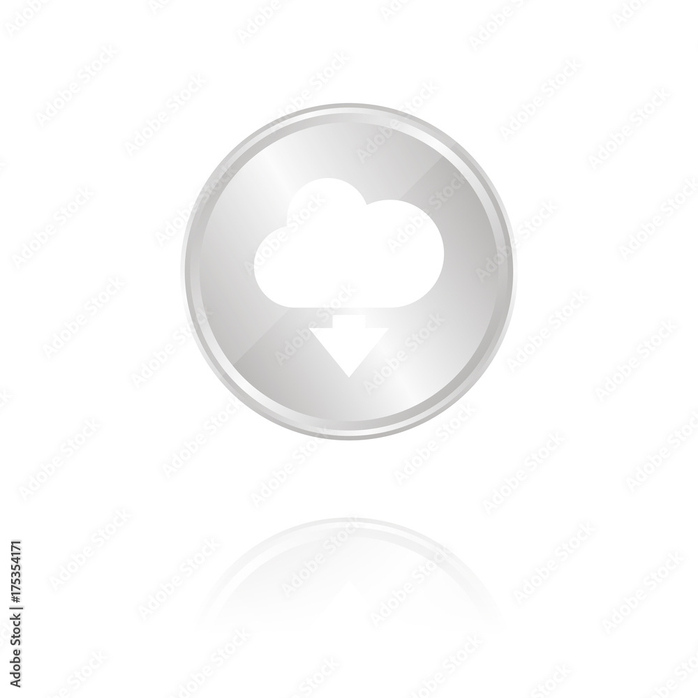 Cloud-Herunterladen-Symbol - Silber Münze mit Reflektion Cloud-Herunterladen-Symbol - Silber Münze mit Reflektion