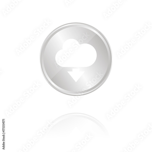 Cloud-Herunterladen-Symbol - Silber Münze mit Reflektion