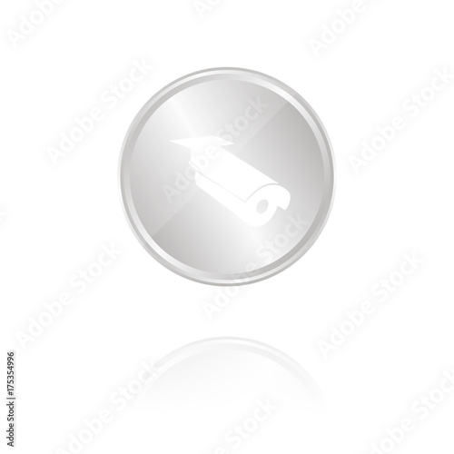Überwachungskamera schräg - Silber Münze mit Reflektion