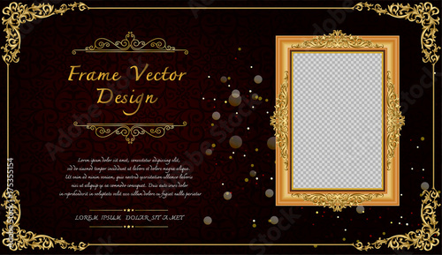 Thailand Royal gold frame on drake pattern background, Vintage photo frame on drake background, antique, vector design pattern