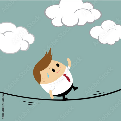 Vector of Business Man on a Wire. Business concept for Risk Management 