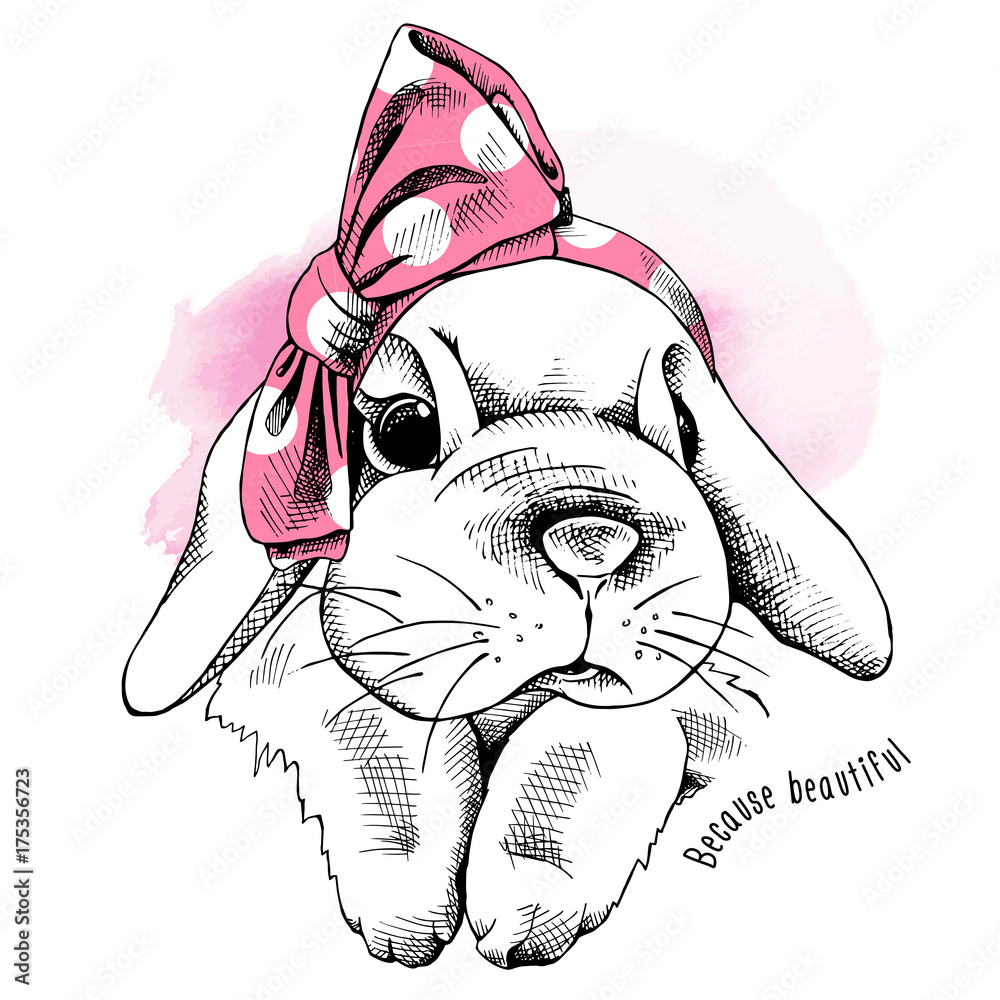 Obraz premium Bunny in a pink headband. Vector illustration.