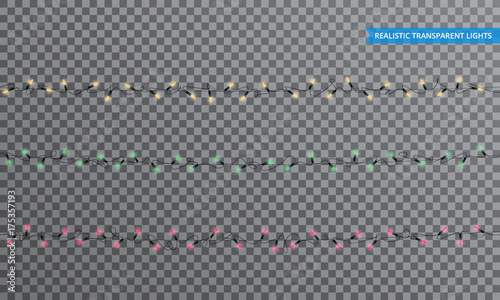 Wallpaper Mural Christmas lights. Realistic string lights design elements with transparency. Glowing lights for winter holidays. Shiny garlands for Xmas and New Year Torontodigital.ca