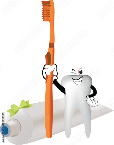 dentifricio spazzolino da denti e dente sorridente