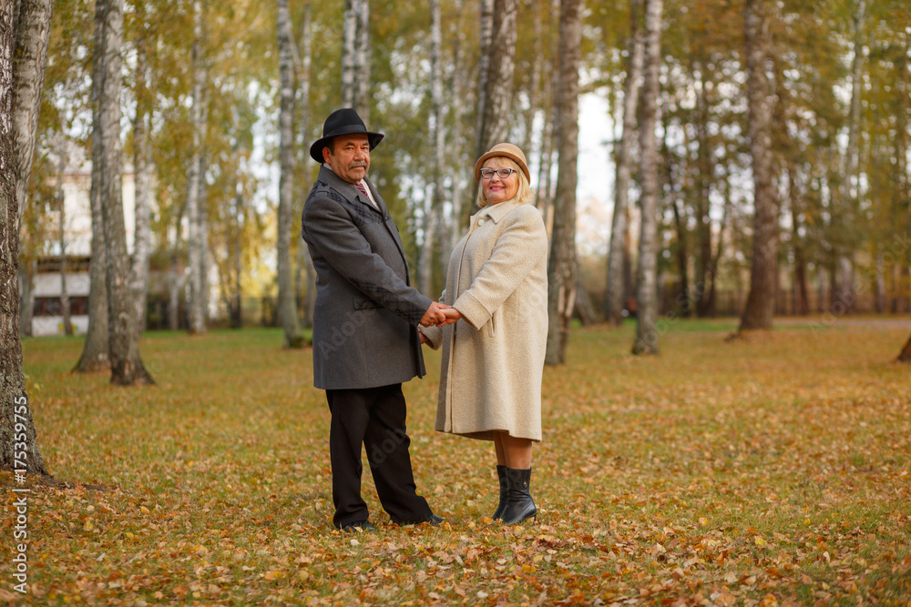 Fototapeta premium Mature couple walking in the autumn park