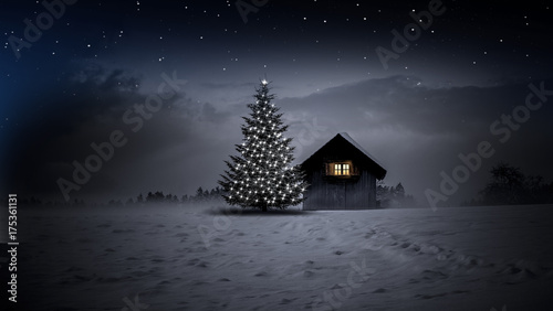 Hütte mit Christbaum