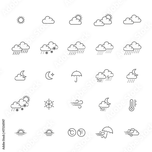 Weather forecast - outline web icon set, vector, thin line icons collection