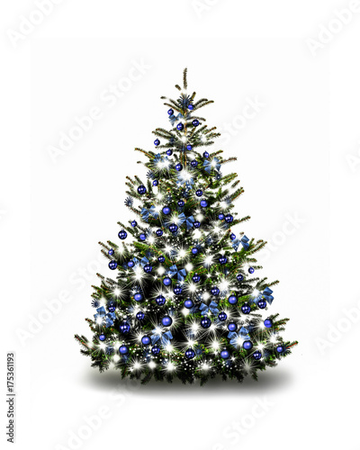 Christbaum mit blauen Weihnachtskugeln