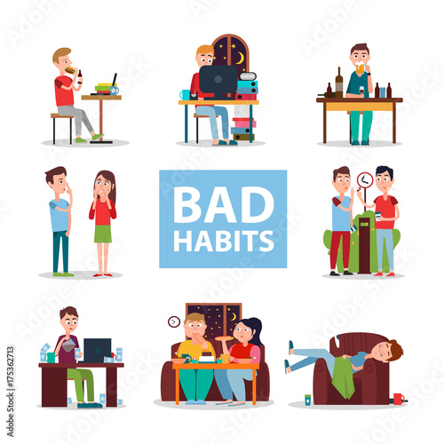 Bad Habits Poster with People Who Do Wrong Set
