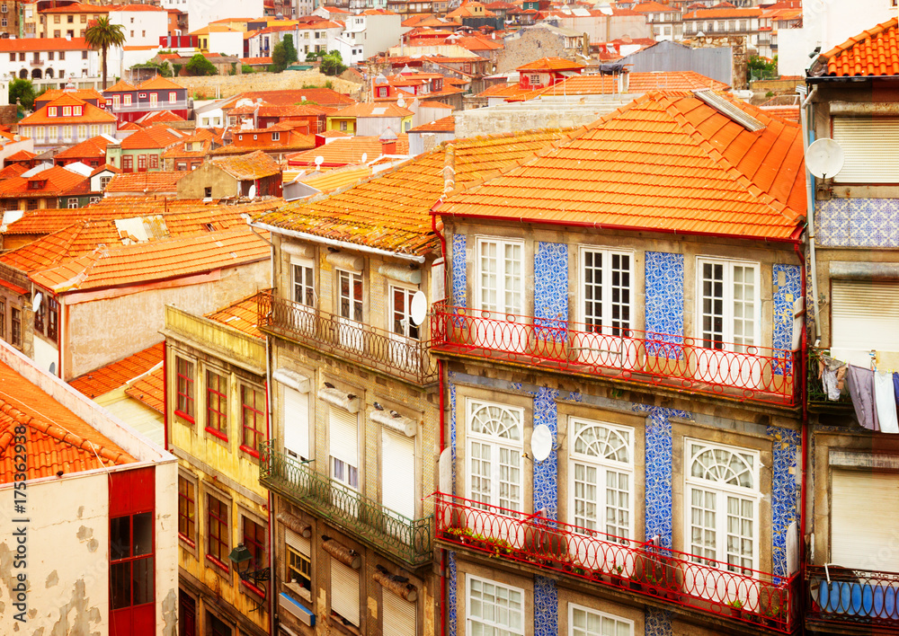 old houses in historic part of town, Porto, Portugal, retro toned