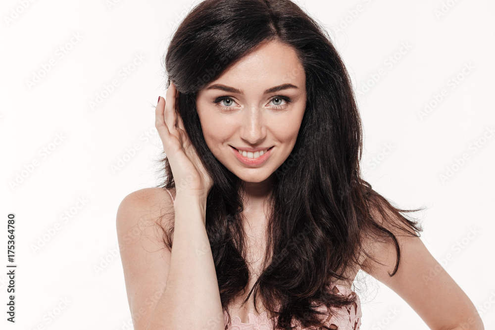 Close up portrait of a smiling woman with long hair Close up portrait of a smiling woman with long hair