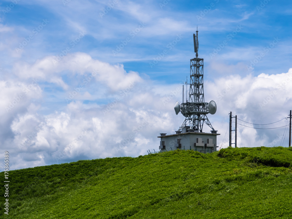 Communication towers on mountain.