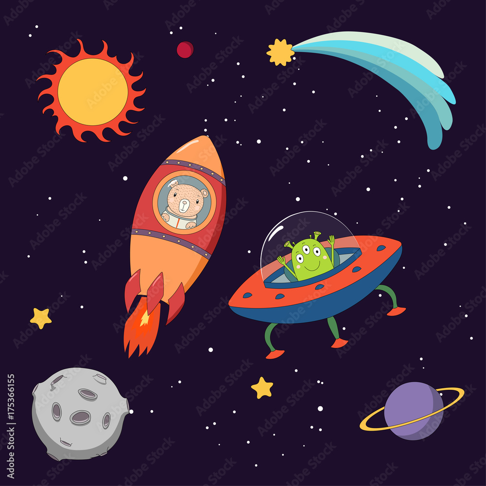 Cute Funny Astronaut Vector & Photo (Free Trial)