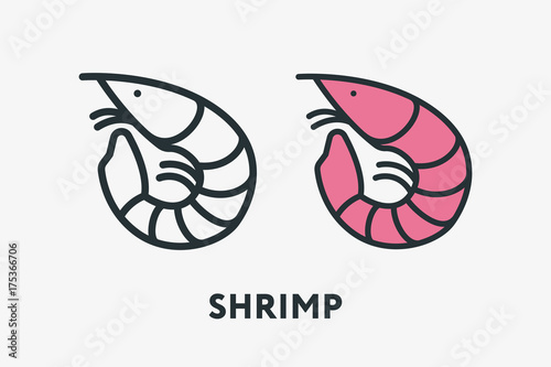 Shrimp Prawn Seafood Minimal Flat Line Outline Colorful and Stroke Icon Pictogram