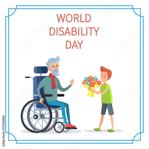 World Disability Day Boy Presents Bouquet of Flowers
