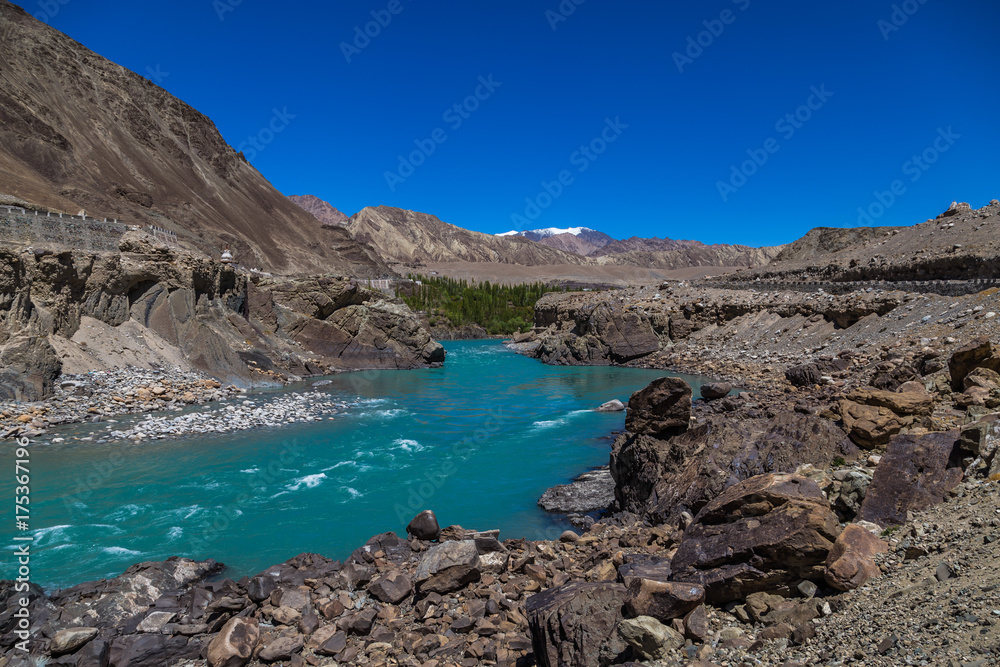 View of Indus River at Alchi village in summer time, India. View of Indus River at Alchi village in summer time, India.