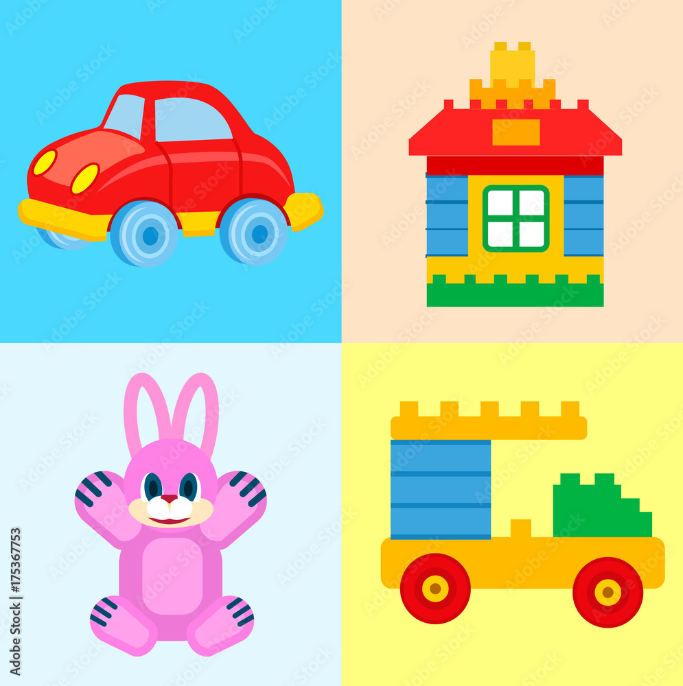 Childrens Toys for Play Time Illustrations Set
