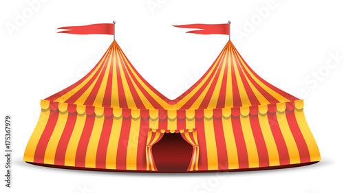 Realistic Circus Tent Vector. Red And Yellow Stripes. Cartoon Big Top Circus Tent Illustration
