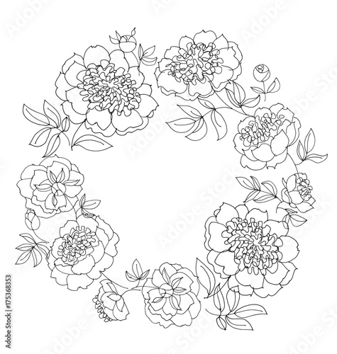peony flower wreath vector ...