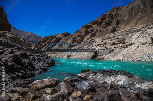 View of Indus River at Alchi village in summer time, India.