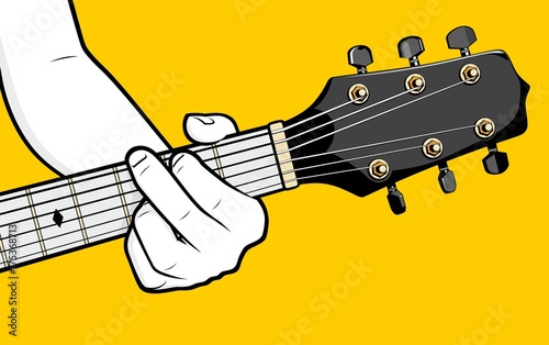 Man hand playing guitar G chord