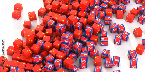 Bilde på lerret North Korea and China political relationship and conflict, original 3d rendering