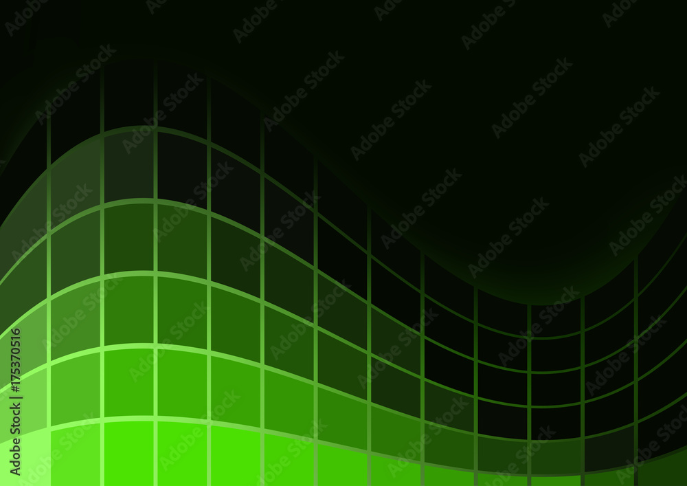 Obraz premium Green Luminous Tiles in the Dark . Abstract Black Background . Template for your Design . Isolated Vector Illustration