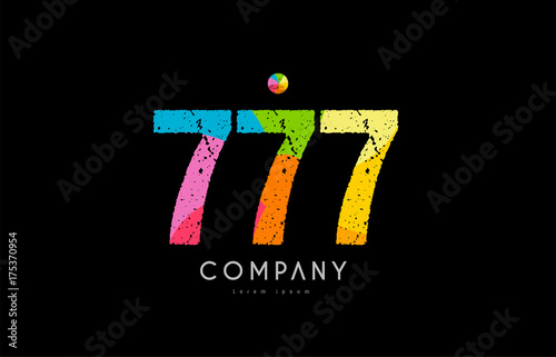 777 number grunge color rainbow numeral digit logo