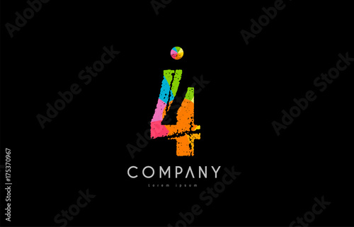 4 number grunge color rainbow numeral digit logo