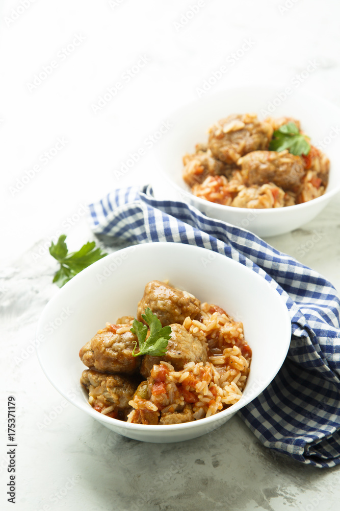 Meatballs with tomato sauce and rice Meatballs with tomato sauce and rice