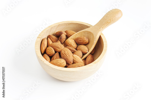 Almond seeds in a wooden bowl