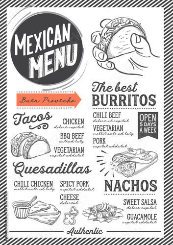 Mexican menu restaurant, food template.