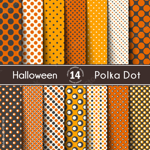 Fourteen Polka Dot on the Halloween Vector Seamless Patterns