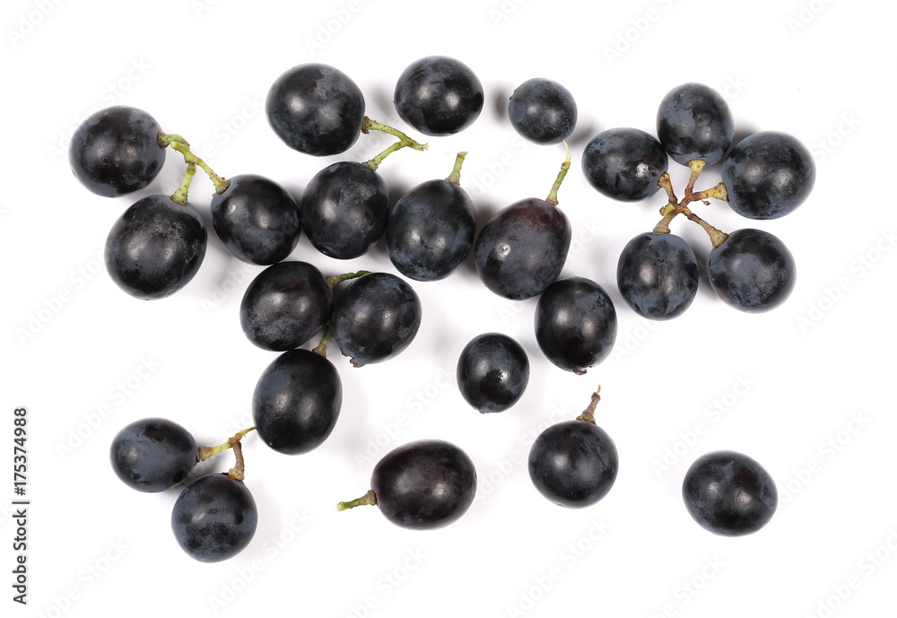 Dark grapes, isolated on white background, top view Dark grapes, isolated on white background, top view