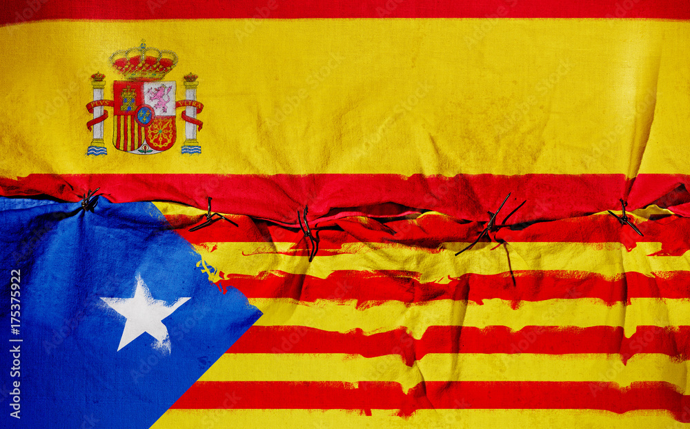 Fototapeta premium Two flag. Spain - Catalonia.