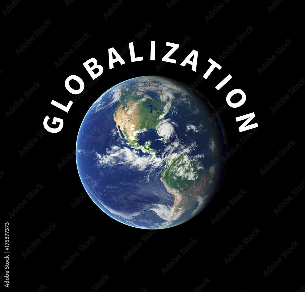 Earth is surrounded by Globalization text globalized world is