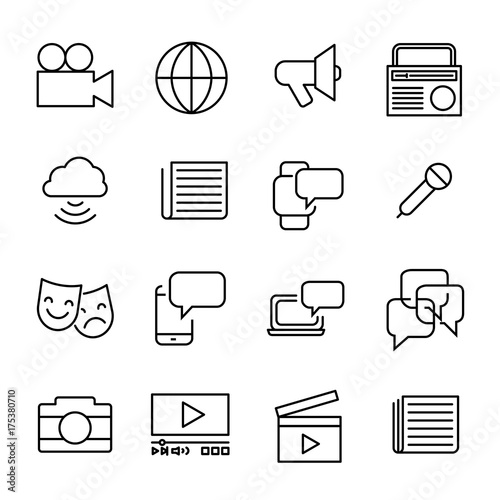 Simple collection of mass media related line icons.