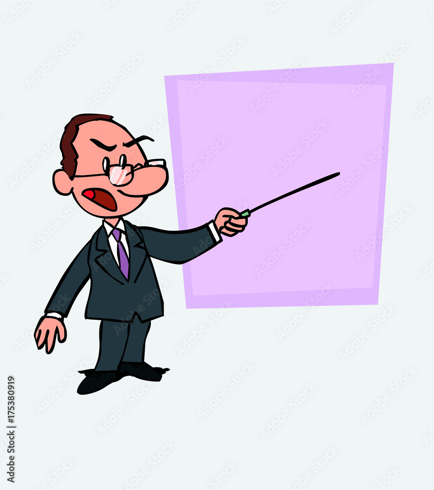 White businessman with glasses points out, angry, with a pointer. Is showing, as in a presentation, the data you want. White businessman with glasses points out, angry, with a pointer. Is showing, as in a presentation, the data you want.