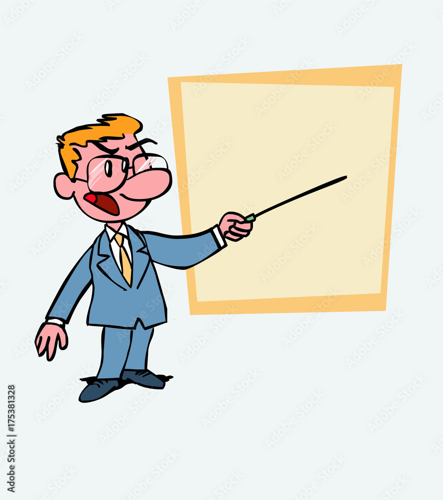 White businessman with glasses points out, angry, with a pointer. Is showing, as in a presentation, the data you want. White businessman with glasses points out, angry, with a pointer. Is showing, as in a presentation, the data you want.