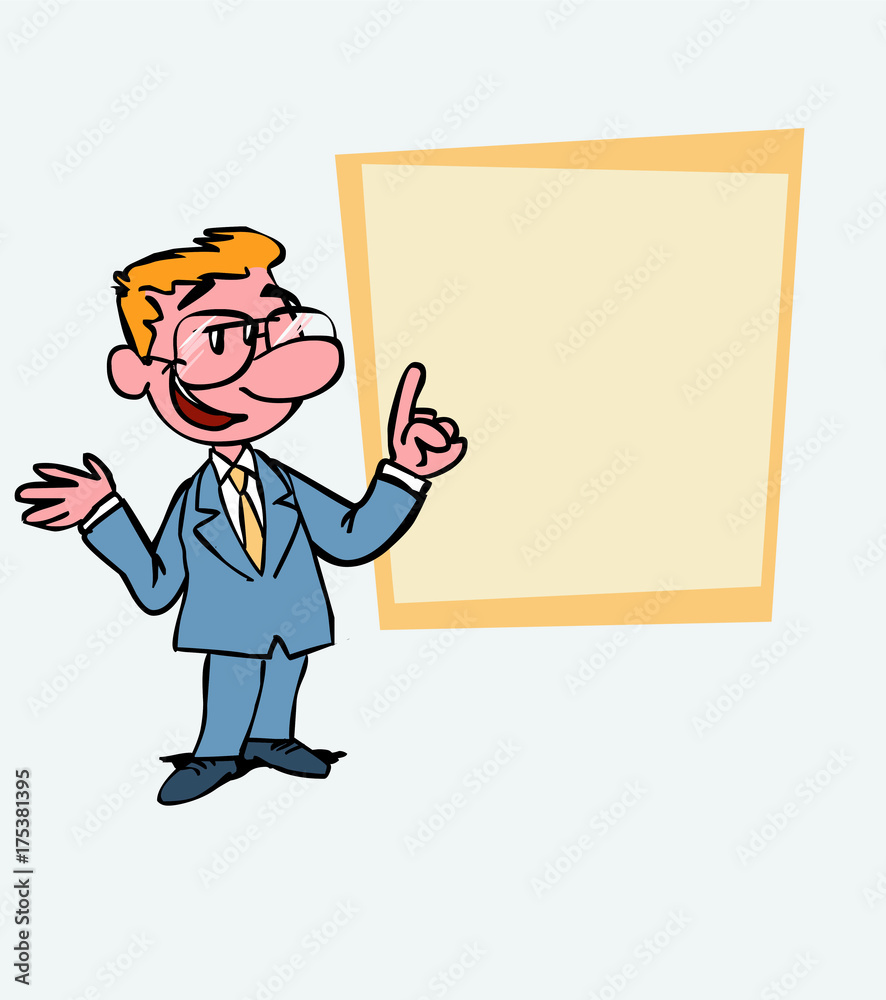White businessman with glasses relaxed, speak content. Is showing, as in a presentation, the data you want. White businessman with glasses relaxed, speak content. Is showing, as in a presentation, the data you want.