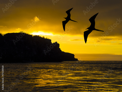 Sunset over the cliffs at Bartolome Island, Galapagos, Ecudor photo