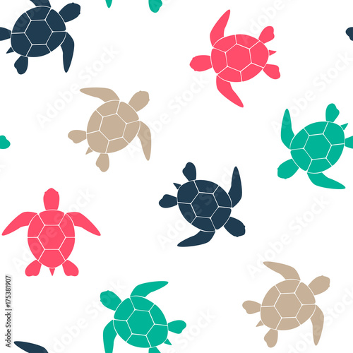 Simple seamless background with a silhouette of a turtle on a white background. Vector illustration. Vector.
