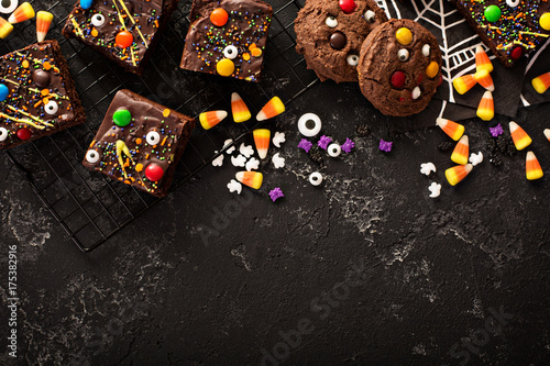 Chocolate monster brownies homemade treats for Halloween © fahrwasser